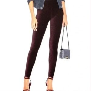 Free People Here We Go High Waist Velvet Balck/Plum Burgundy Striped Leggings S